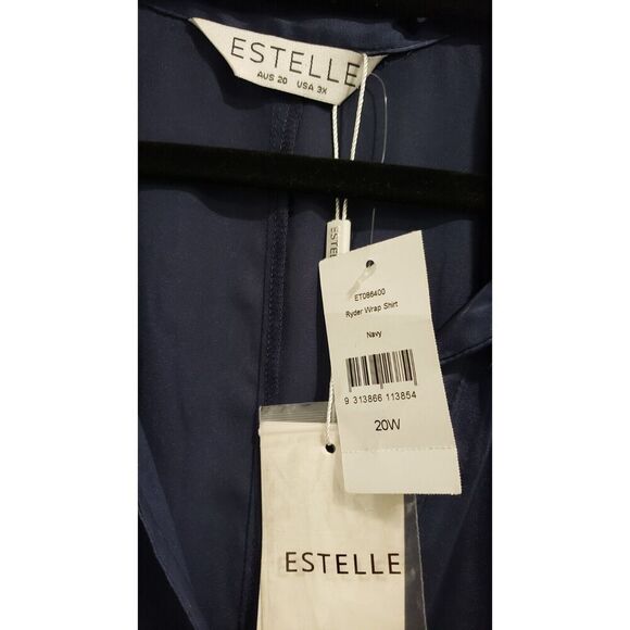 Estelle Ryder Wrap Shirt Blouse 3X 20W Button Front Collared Navy Blue NWT - Picture 12 of 12